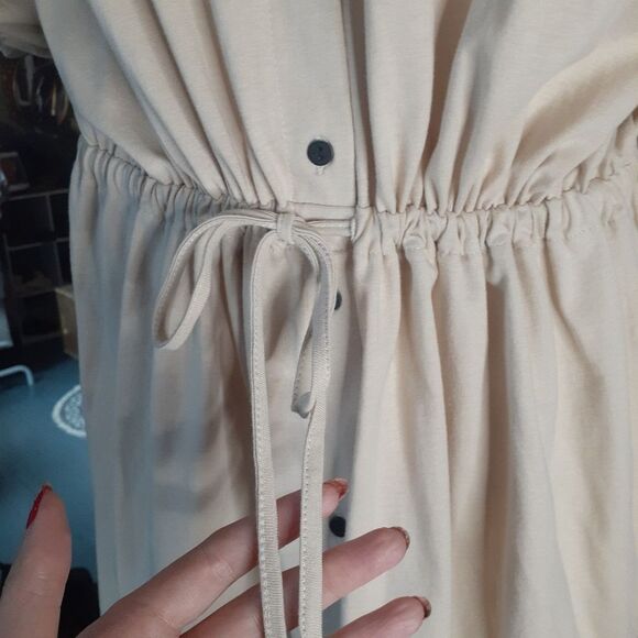 Zara Beige 100% Cotton Puff Sleeve Button-Down Mini Dress - Picture 8 of 13